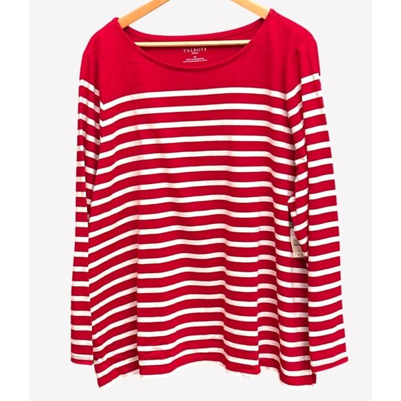 NWT Talbots Plus 3X Red White Striped Long Sleeve Shirt New England Coastal Chic - Picture 1 of 5